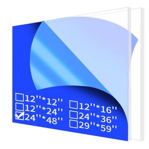Art3d (2 Pack) 1/8" Thick Plexiglass Sheets - 48" x 24" PET Clear Acrylic Sheets for Art DesignCraft Projects, Signs, DIY in Home, Wedding, Festival,Party,Office