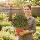 24 Artificial Boxwood Topiary Ball Tree with Rose - Set of 2 Artificial Shrub Bushes with Ground Spike, Keep Evergreen, Fake Plants for Garden Porch Countyard Patio Valentine's Day Decor