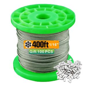 T304-Stainless Steel 1/16'' Wire Rope,7x7 Strand Core (400ft)