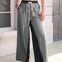 TARSE Womens Linen Wide Leg Pants Striped Drawstring Elastic Waist Loose Fit Summer Boho Casual Trendy Pants with Pockets (S)