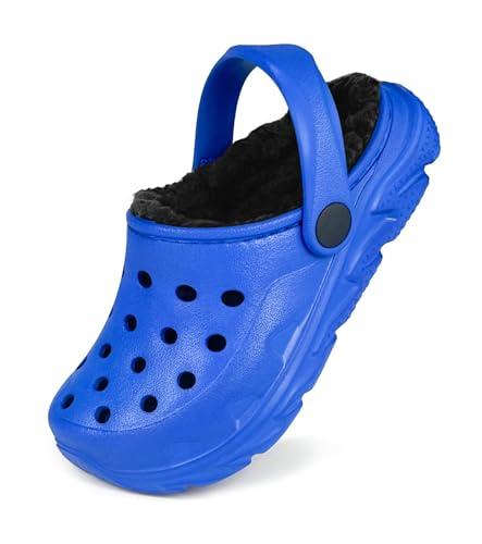 Cubufly Boys Lined Clog Slip On Winter Slipper with Fur Inslide Blue Size 10