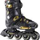 Inline Skates for Women and Men, Fitness Professional Roller Skates Blades Adult, High Performance Outdoor Inline Speed Skates Unisex, Beginner Free Aggressive 4-Wheel Racing Skates, Size: 9-11, Black and Gold