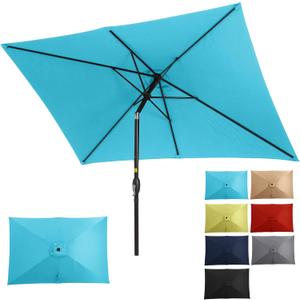 Wisteria Lane Outdoor Patio Umbrella, 10x6.5 Ft Rectangular Metal Pole Outdoor Patio Umbrella, Yard Umbrella with Crank and Push Button Tilt, 6 Steel Ribs, Polyester Canopy Blue
