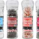 Soeos Black Peppercorns + White Sea Salt + Rainbow Peppercorns + Pink Salt, 10.6oz(300.50g) Spice Total, Glass Bottle Grinder with Spice Included, Salt and Pepper Set, Spice Grinder Set, Spice Set.