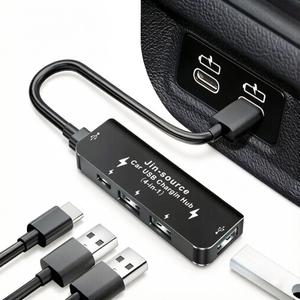 Car Accessories 4-in-1 Car USB Hub Equipped with a Data Interface and Multiple Type-C/USB-A Fast Charging interfacesUSB Hub for iPhone,iPad,Samsung Galaxy,USB Flash DriveAndroidBlack