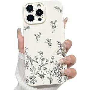 NITITOP Compatible with iPhone 15 Pro Max Case Cute Flowers Floral Plant Pattern for Women Girls Trendy Slim Fit TPU Bumper Silicone Shockproof Full Camera Protection Cover - Black and White