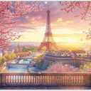 8x6ft Fabric Eiffel Tower Backdrop Paris Landscape Floral Lake Bridge Photography Background Wedding Girls Birthday Party Decorations Photo Booth Props