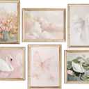 6Pcs Coquette Wall Art Pastel Pink Trendy Canvas Bow Posters White Swan Preppy Painting Butterfly Pictures Aesthetic Floral Prints Nursery Wall Decor for Teen Girls Bedroom College Dorm Unframed, 8x10 In