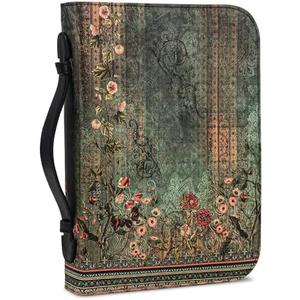 WUDUTOP Bible Cover Case for Women PU Leather Woman Book Carrying Bag Bible, Protective Bible Organizer Holder Bag with Handle and Zippered Pocket, Christian Gift for Lady Girls (Boho Floral, XL)