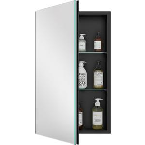 Quavikey Bathroom Medicine Cabinet with Mirror, Aluminum Surface Mount or Recessed Medicine Cabinet Mirror 16x26 Inch, Black