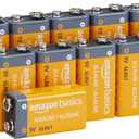 Amazon Basics 12-Pack 9V Long-Lasting Alkaline Batteries, 5-Year Shelf Life - For Smoke Detector, Electronics & Audio