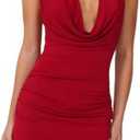 Women Cowl Neck Halter Mini Dress Sexy Backless Ruched Tank Dress Cocktail Club Dress Date Night Out Dress, Small