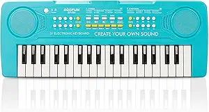 Keyboard Piano for Kids, BIGFUN 37 Keys Toddler Piano Multifunction Music Educational Instrument Toy, Electronic Kids Keyboard for 37 Year Old Girls and Boys (Blue)