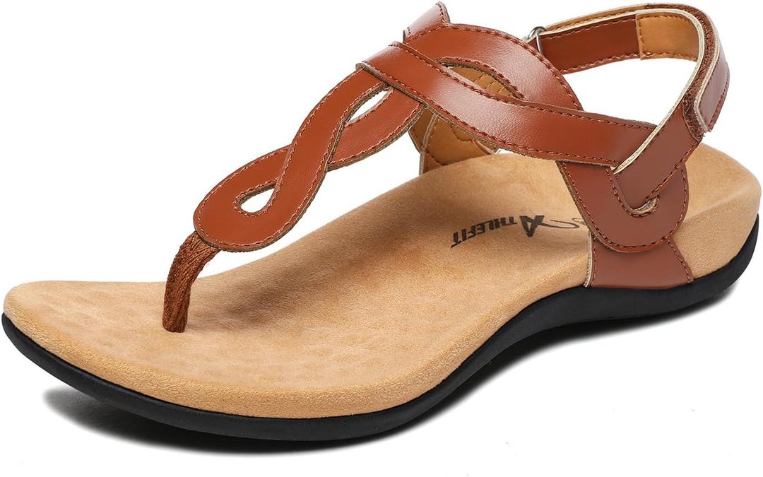 Athlefit Women's Orthopedic Arch Support Sandals Comfortable Thong T-Strap Orthotic Casual Flat Sandals 11