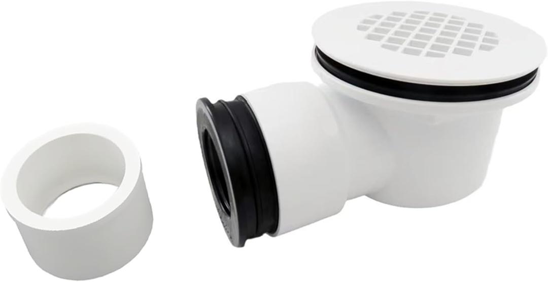 Low Profile Shower Drain Kit for 2 Side Outlet Shower Drainwith 1.5 Adapter Match 1 1/2 Low Profile DrainPVC Side Discharge Drain with Perforated Strainer