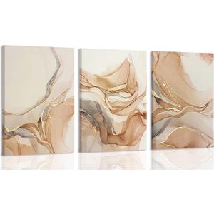 Framed 3Pcs Neutral Abstract Canvas Prints Wall Art 16x24 inches, 16x24Framed