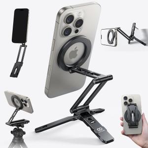 Lamicall for Magsafe Tripod Stand - [Ultra-Compact] Aluminium Magnetic Phone Tripod for iPhone 17/16 Pro Max, Flexible Cell Phone Mount Gift with 1/4" Screw, Arca & Hook Accessories Black Mothers Day