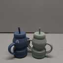 Hippypotamus Silicone Transition Cups - Squeeze-Proof Toddler Cups With Straw & Lid - Removable Handles - Set of 2 (Sage/Fog)