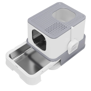 RIZZARI Stainless Steel Cat Box: Large Gray Enclosed Design Litter Pan - High-Edged & Teflon Coating - for Superior Odor Control & Easy-Clean Drawer - Ideal for Multi-Cat Homes Garage