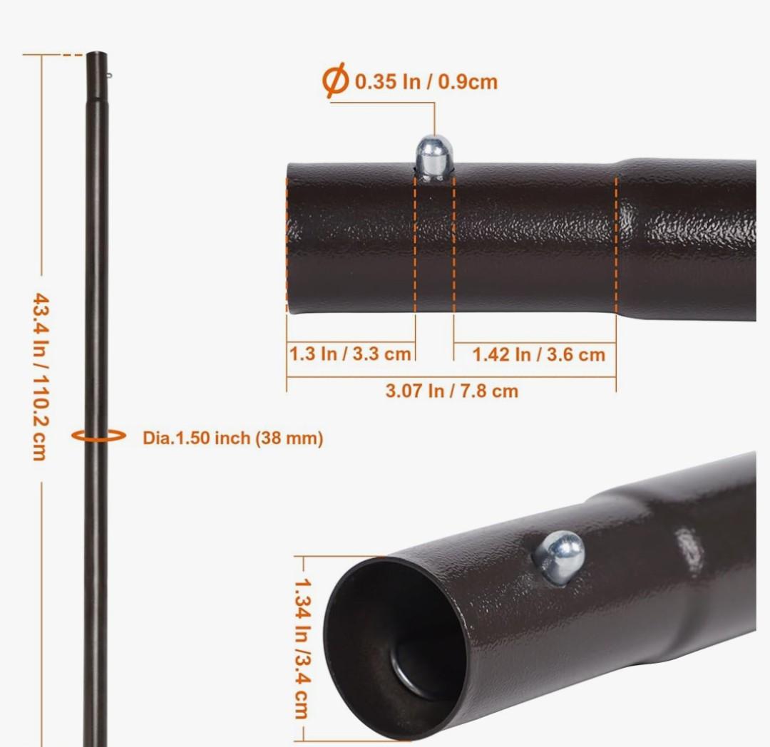 Blissun Umbrella Replacement Lower Pole, Aluminium Patio Umbrella Extension Bottom Pole Replacement with Bullet Buckle, Bronze - Exact Fit Umbrellas Only