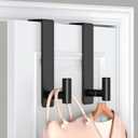 Heavy Duty Stainless Steel Over-Door Hook for Coats, Totes, Towels Easy Install Door Hooks with Non-Slip Pads for Bedroom Bathroom Entryway Office (Black, 2 Pack, Fits 1-3/4" Thick Door)