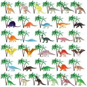 ShinyRelief 64 Pcs Dinosaur Palm Tree Cake Decorations Mini Dino Cupcake Topper Plastic Palm Cake Topper Tree Small Tiny Dinosaur Figures for Cake Cupcake Sand Table Birthday Decorations