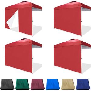 SideWalls for 10x10 Pop up Canopy Frame, 3 Pack Red SunWall and 1Pack Door Only, Red (with Zippers)