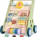 Baby Push Walker, Wooden Baby Walker with Wheels, Montessori Push Walker for Babies 10-12 Months, Adjustable Speed Push Walking Toys for Boys & Girls, 1 Year Old, Christmas Birthday Gifts for Toddler