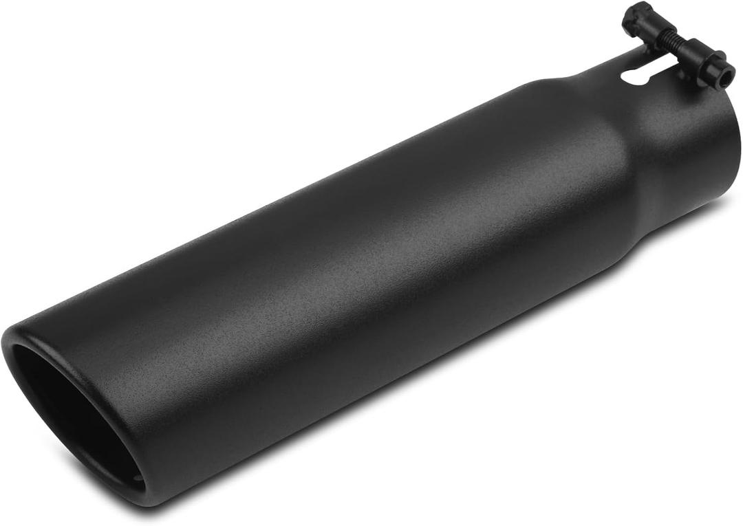 Vurkcy 2.5 inch Inlet Exhaust Tip, 3" Outlet 12" Overall Length Stainless Steel Exhaust Tail Pipe, Bolt-On, Rolled Edge, Slant Sleek Angle Cut, Polished Tailpipe, Black