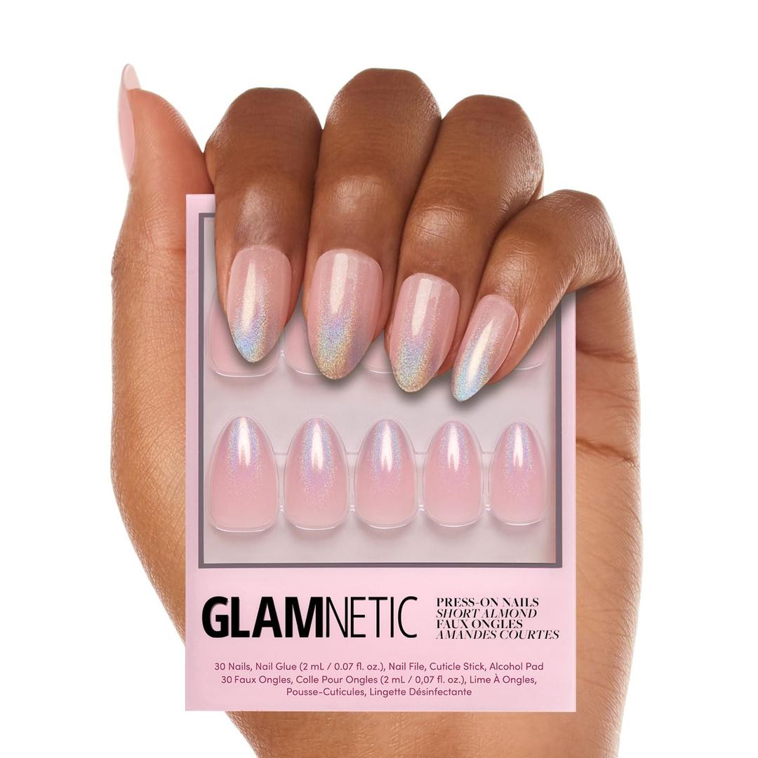 Glamnetic Press On Nails - Winter Storm | Semi-Transparent Short Almond Fake Nails, Salon Quality | 15 Sizes - 30 Nail Kit with Glue