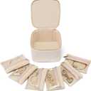 Vlando Jewelry Travel Case,Valentines Gift,Travel Jewelry Organizer with Clear Velvet Jewelry Bags 6Pcs Zipper Pouch for Women Girl Birthday Gift-White