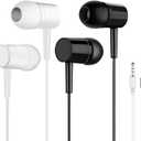 3.5mm in-Ear Headphones for Women and Men, 2-Pack Headphones with Mic, Noise Isolating in-Ear Earphones, Compatible with Phone, Laptop, Tablet (Black & White)