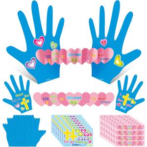 WATINC Fathers Day Thankful Handprint Craft kit - 28 Sets DIY Appreciate Crafts for Dad with Cross Heart Sticker, Making Greeting Cards for Christian Sunday School Classroom Art Activities