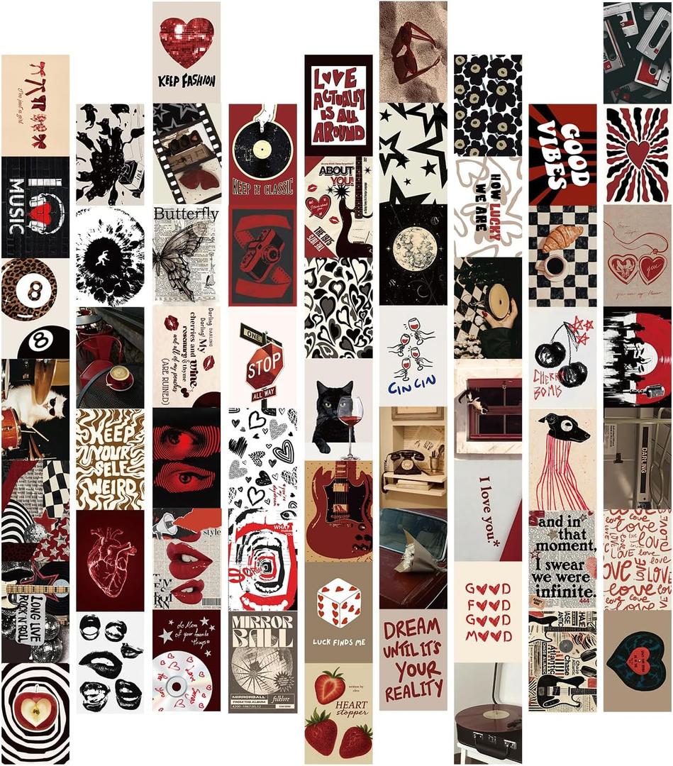 2 x 60 Pcs 4x6 Inch Thick Cardstock Wall Stickers for Room Decor , Vintage Music Heart Pattern Decorative Stickers with Adhesive Dots, Removable Aesthetic Wall Decor for Bedroom, Dorm, Laptop, Scrapbook