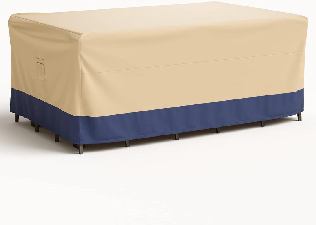 Tangkula Patio Table Set Cover, Outdoor Furniture Cover w/ Padded Handle & Click-Close Straps, Patio Furniture Cover with Air Vent, Heavy Duty PU Table & Chair Cover, 90”W x 50”D x 32”H