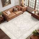 6x9 Area Rug Living Room, Vintage Neutral Washable Carpet Beige