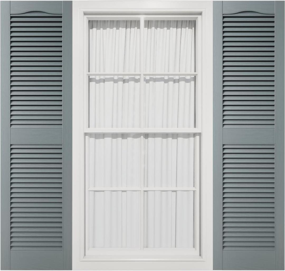 12"W x 26"H Mid-America Vinyl, TailorMade Cathedral Top Center Mullion, Open Louver Shutters, w/Installation Shutter-Lok's (Per Pair), 419 - Storm Cloud