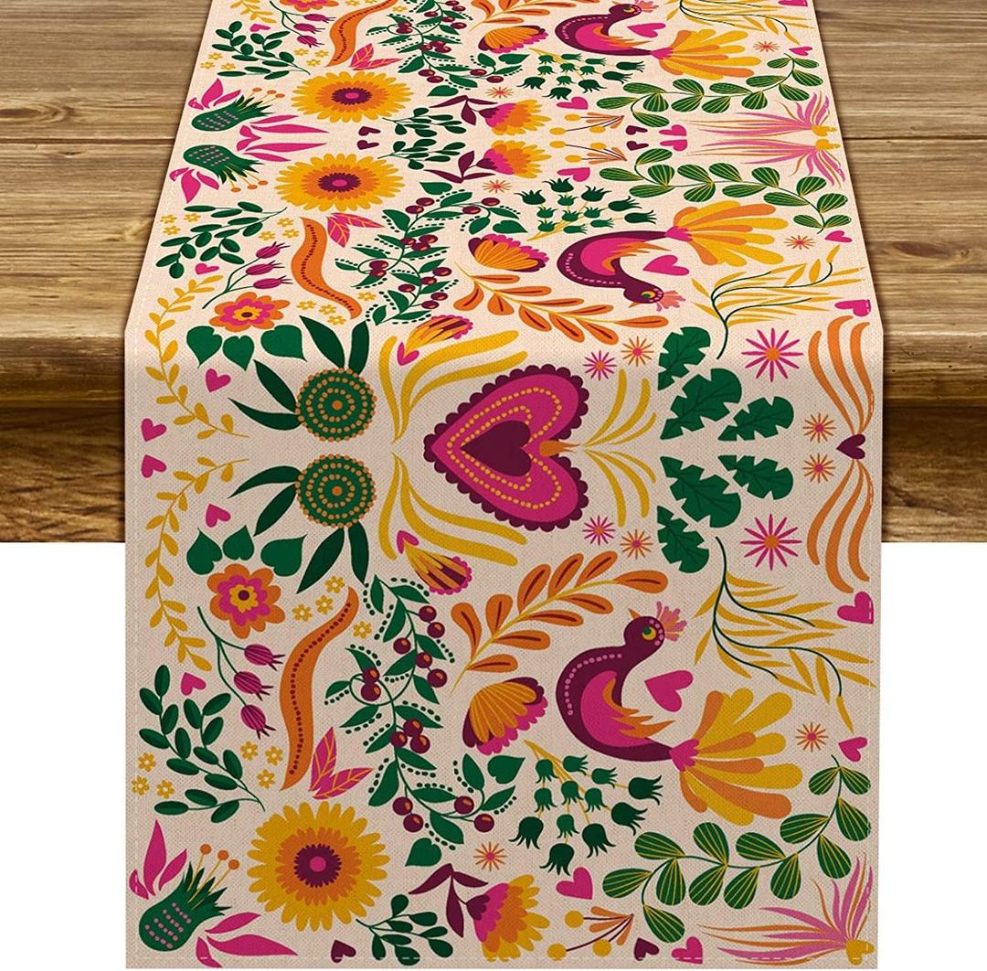 Sunwer Cinco De Mayo Table Runner Mexican Fiesta Party Decoration Dia De Los Muertos Home Kitchen Dining Room 90Inches Long