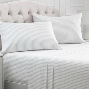 Mellanni Full Sheets Set - 4 PC Iconic Collection Bedding - Hotel Luxury, Extra Soft, Cooling Bed Sheets - Wrinkle, Fade, Stain Resistant (Full, Pinstripe Gray)