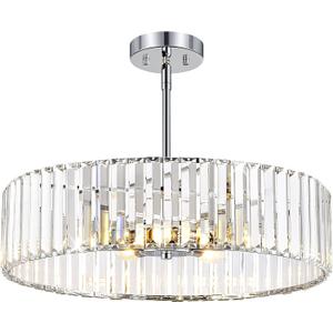 YURNYQ Chrome Crystal Ceiling Light Fixture, Modern Semi Flush Chandelier, Round Hanging Lighting Chandeliers for Dining Room, Kitchen, Bedroom, 6-Light, 19.68 Inch