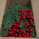 60 Pcs Artificial Christmas Greenery Faux Pine Branches with Red Berry Stems Fake Greenery Pine Picks Christmas Pine Needles for Christmas Tree Wreath Garland DIY Crafts Holiday Home Decoration