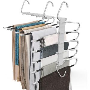 4 Pack Pants Hangers Space Saving, Anti-Slip Multi-Functional Pants Rack, Thickened Stainless Steel Tube, Two Hanging Modes Suitable for Jeans Trousers Skirts Scarf-Grey (Gray)