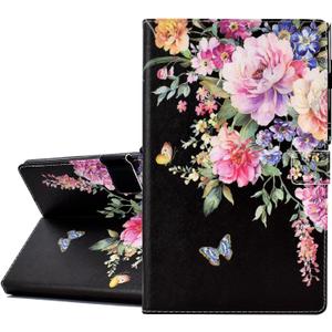 KEROM Fire HD 10 Tablet Case (9th/7th/5th Generation, 2019/2017/2015 Release), PU Leather Folio Stand Protective Cover Case with Auto Wake/Sleep, Card Slot, Pen Holder - Flowers