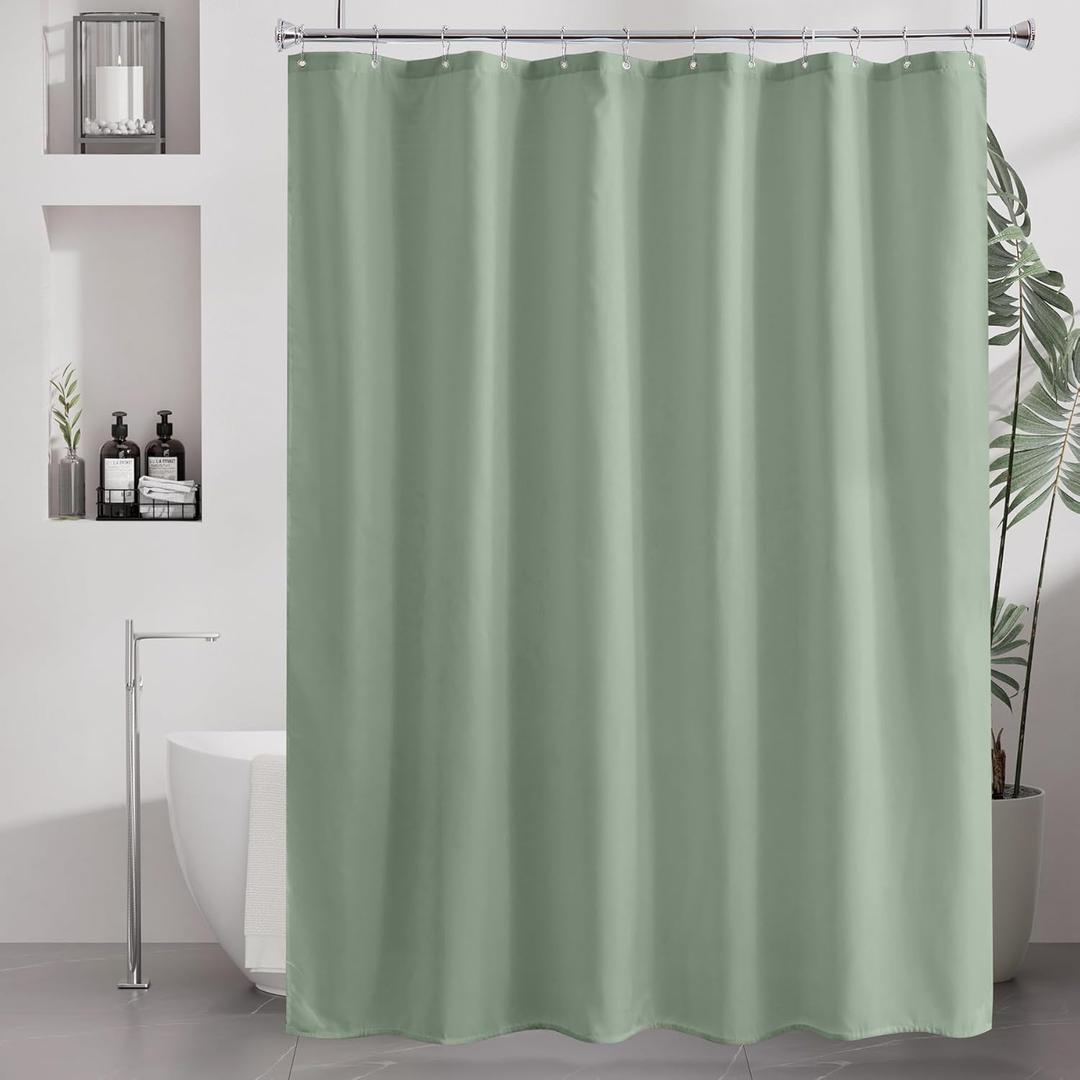 Amazer Sage Green Shower Liner Cloth Waterproof, Soft Sage Green Shower Curtain Liner Fabric with Weighted Stones, Washable Shower Curtain and Liner 2-in-1, 12 Grommet Holes, 72 x 72 Inches
