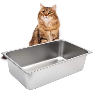 Kichwit Stainless Steel Cat Litter Box, Metal Litter Pan for Cat, Non Stick Smooth Surface, 21.1" L x 13.1" W x 6" H (Medium)