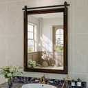 Farmhouse Bathroom Mirror, 24x36 Inch Black Brown Vanity Mirror for Wall, Wood Framed Rustic Mirror Rectangular Wall Decor Mirrors for Entryway Living Room Bedroom