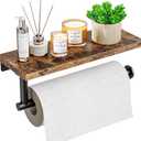Paper Towel Holder Wall Mount with Shelf - Wooden Hanging Paper Towel Holder for Bathroom, Wall Mounted Hand Towel Holder, Paper Towel Rack for Bathroom, Kitchen, Laundry Room, Rustic Brown
