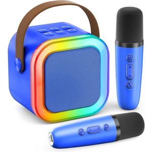 Mini Karaoke Machine for Kids Adults, Portable Bluetooth Speaker with 2 Wireless Karaoke Microphones Player, 2025 TOP Birthday for Girls 3,4,5,6,7,8+Year Old Toddler Toys (Deepblue)