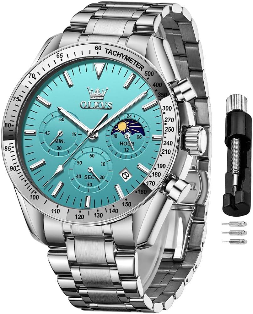 OLEVS Men Skeleton Watches Stainless Steel Analog Quartz Moon Phase Male Watch, Diamond Multi Calendar Chronograph Watch,Waterproof Wrist Watch for Men OLEVS Men Skeleton Watches Stainless Steel Analog Quartz Moon Phase Male Watch, Diamond Multi Calendar Chronograph Watch,Waterproof Wrist Watch for Men