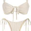 seamoly Bikini Sets for Women Ribbed Cutout Swimsuit Cheeky High Cut Side Tie Thong Bathing Suit Tie Back Swim Suits
